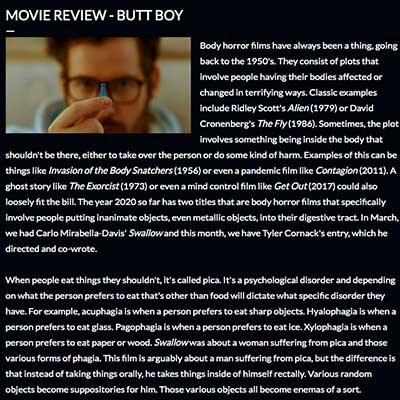 MOVIE REVIEW - BUTT BOY